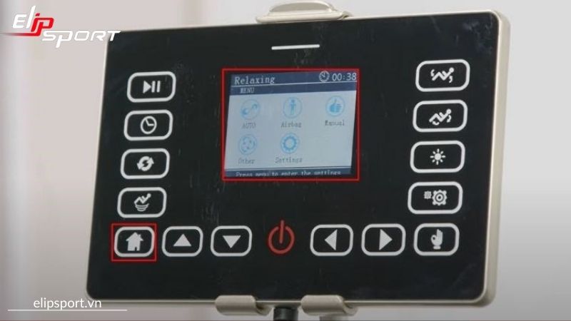 Màn hình menu trên bảng điều khiển của máy massage