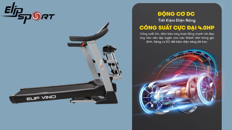 M&aacute;y chạy bộ Elip Vinci c&oacute; động cơ mạnh mẽ