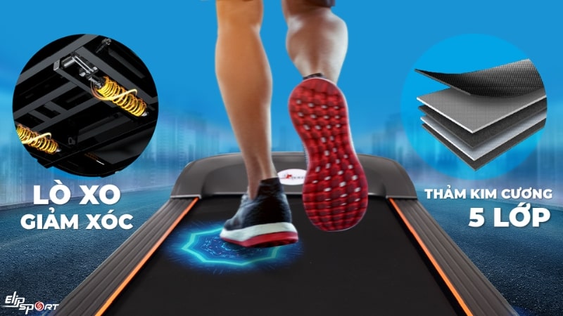 Thảm chạy bộ được l&agrave;m từ chất liệu bền bỉ, đ&agrave;n hồi tốt