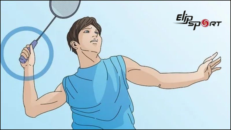 Khi đ&aacute;nh cầu, tay phải đưa về trước rồi gập v&agrave;o, c&ugrave;i chỏ ngang vai