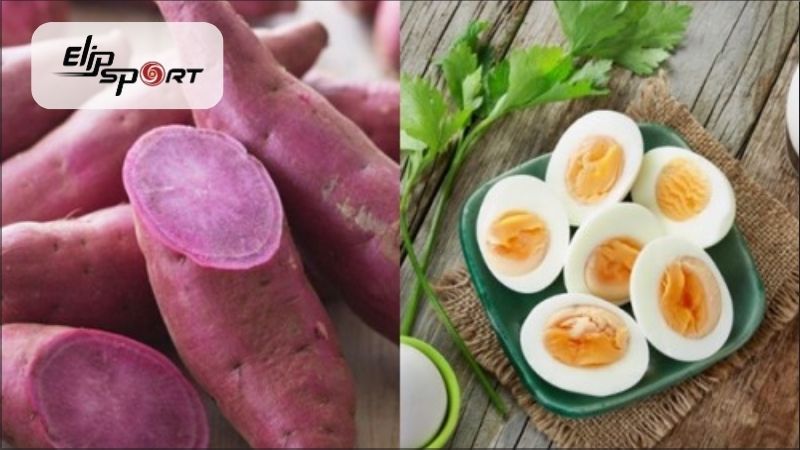Khoai lang t&iacute;m v&agrave; trứng g&agrave; luộc gi&uacute;p nạp đạm v&agrave; chất xơ