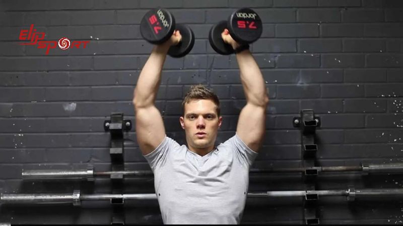 B&agrave;i tập đẩy tạ đơn qua đầu tập trung v&agrave;o m&uacute;i vai, cơ triceps v&agrave; cơ lưng