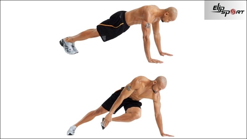 Bài t&acirc;̣p plank chéo g&ocirc;́i tay chạm ch&acirc;n