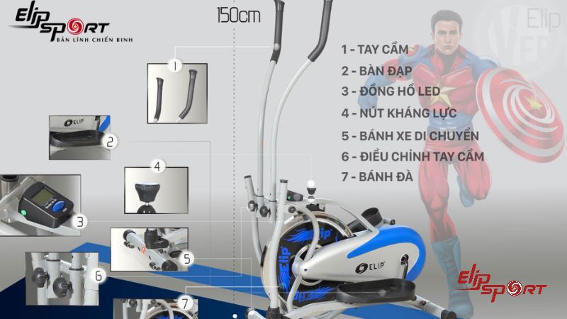 M&aacute;y tập n&acirc;ng m&ocirc;ng - Xe đạp tập tổng hợp ELIP Ver 1