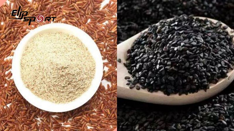 Giảm c&acirc;n bằng bột gạo lứt rang v&agrave; m&egrave; đen