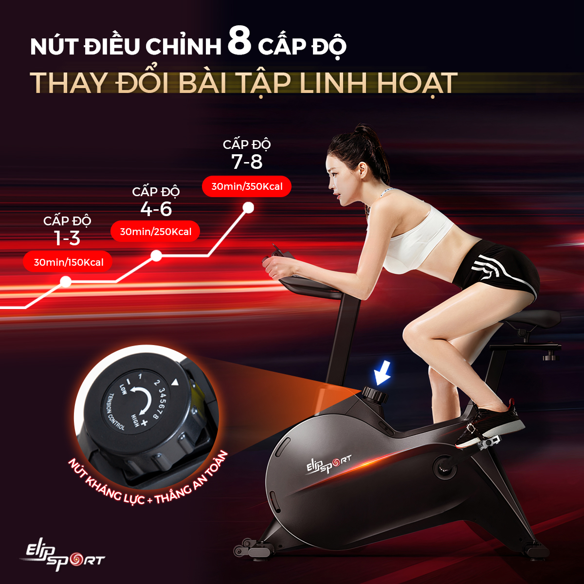 xe đạp tập thể dục tại nhà elipsport có đa kháng lực